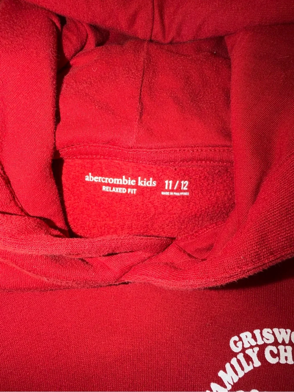 abercrombie kids Red Pullover Hoodie with Chest Graphic